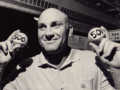 Harmon with two historic souvenirs (Source: Minnesota Twins)