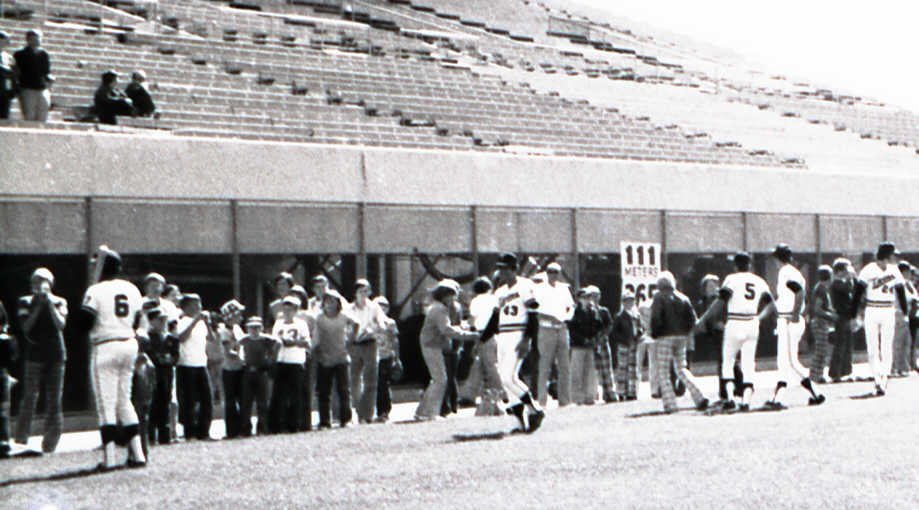 Photos in front of the left field pavilion (Source: LP, 1974)
